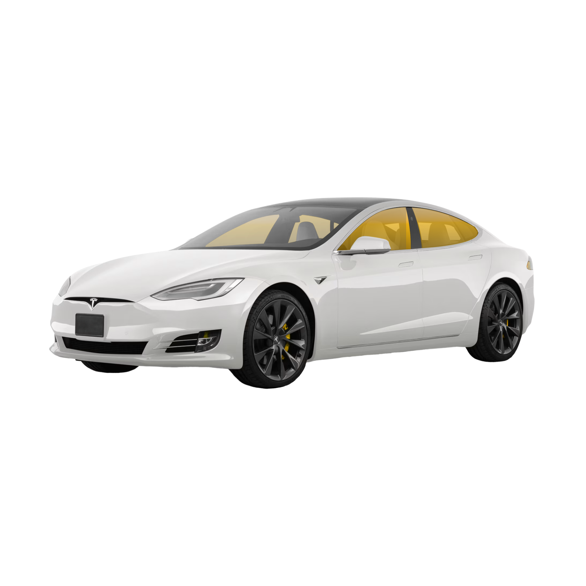 Tesla showing All Sides & Rear Glass window tint coverage in gold
