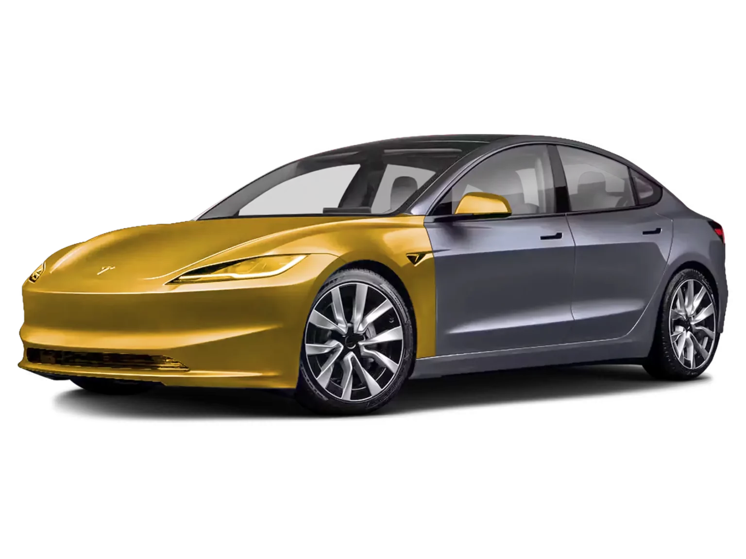 Tesla showing Full Front End paint protection film coverage in gold